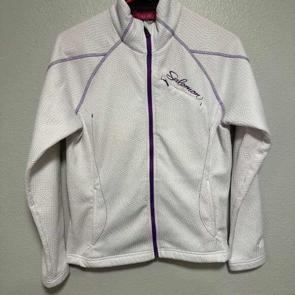 Vintage Salomon White & Purple Zip Up Lightweight Sweatshirt in Women's Medium - Picture 2 of 6